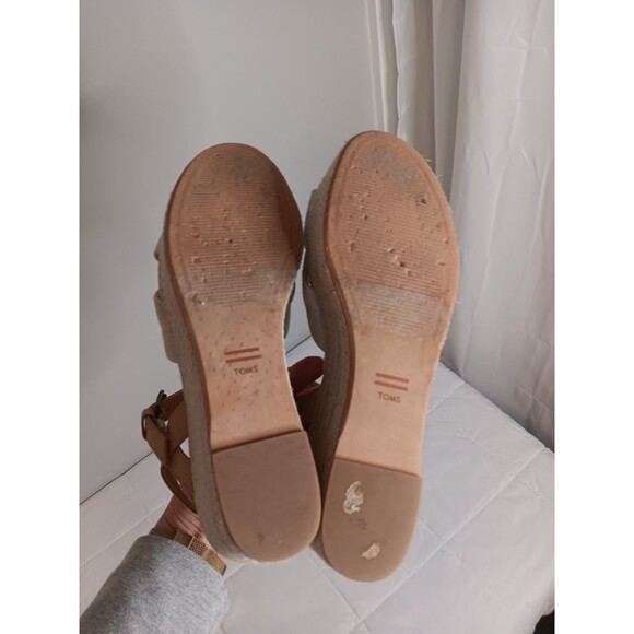 Toms Espadrille Wedge Heels Tan Crossover Open Toe Sz 6.5 - Picture 5 of 8